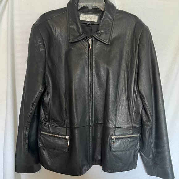 Vintage Jones New York Black “Butter Soft’ 100% Leather Womens Jacket Size L - Picture 2 of 10